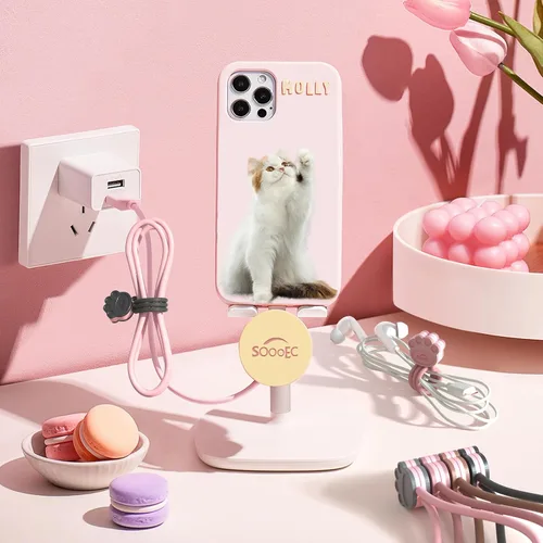 Miniatura 2 de SOOOEC Bonitas bridas magnéticas de pata de gato, paquete de 24, organizadores de cables de silicona reutilizables para el hogar y la oficina
