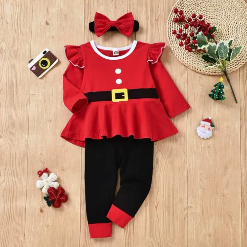 Miniatura 6 de Conjunto de ropa de Navidad con estampado de Papá Noel para niñas pequeñas, conjunto de ropa de Navidad de 3 piezas