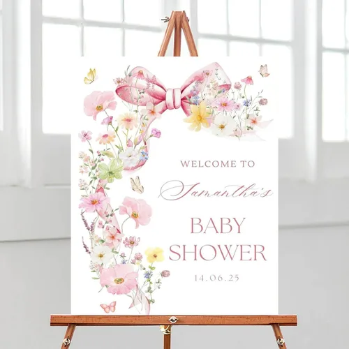 Miniatura 19 de Letrero de bienvenida editable de flores silvestres para baby shower, letrero de mariposa para baby shower, letrero con nombre personalizado