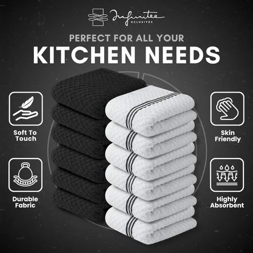 Miniatura 5 de Infinitee Xclusives Paquete de 12 toallas de cocina de alta calidad, 100% algodón, 15 x 25 pulgadas, color negro tormenta Negro Storm