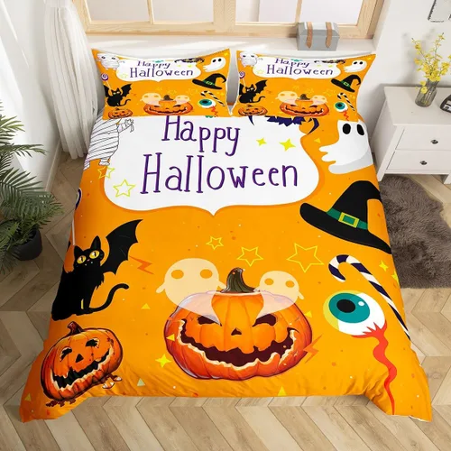 Miniatura 49 de Erosebridal Juego de ropa de cama de murciélago de Halloween, tamaño individual, con purpurina y estrellas, galaxia, funda de edredón para niños
