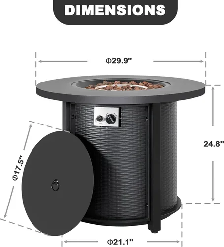Miniatura 4 de Nuu Garden Mesa redonda de propano de 30 pulgadas para exteriores, con certificación CSA, hoguera de gas 2 en 1 con marco de metal en relieve