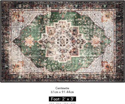 Miniatura 2 de Alfombras pequeñas de 2x3 pies para entrada, alfombra bohemia verde para baño, pasillo, alfombras de cocina vintage antideslizantes lavables