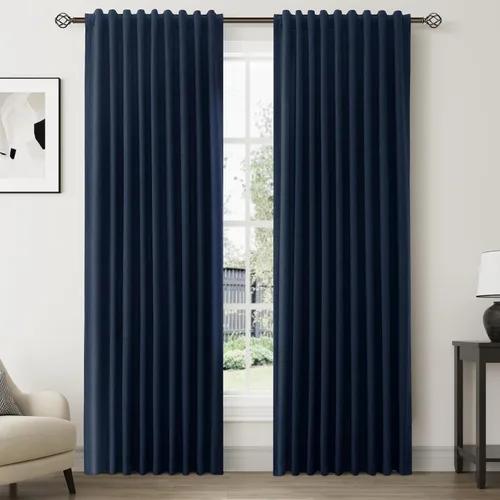 Miniatura 37 de Natural Linen 100% Blackout Curtains for Bedroom 98 Inch Length 2 Panels Set Back Tab Cream Neutral Farmhouse Living Room Darkening Curtain Track