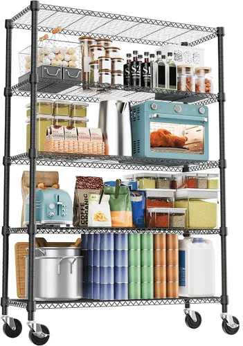 Miniatura 35 de M MZG Estante de alambre de acero resistente ajustable de 1000 libras, con 4 estantes, unidad de almacenamiento ajustable con rueda para cocina
