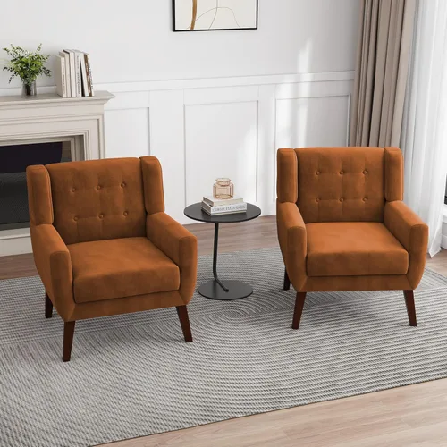Miniatura 80 de Silla decorativa de piel sintética, moderna silla tapizada para sala de estar, cómodos asientos individuales con botones, asiento de lectura Negro