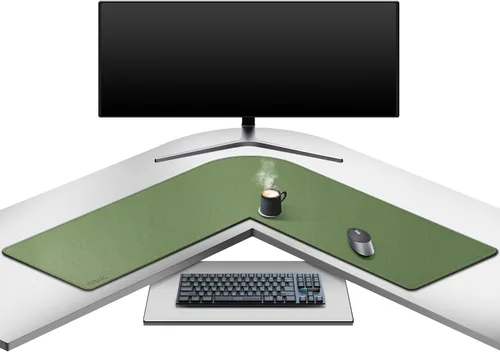 Mydours Almohadilla de escritorio en forma de L, (38"+38") x 13" gran almohadilla de escritorio de cuero PU en esquina, almohadilla de mouse para