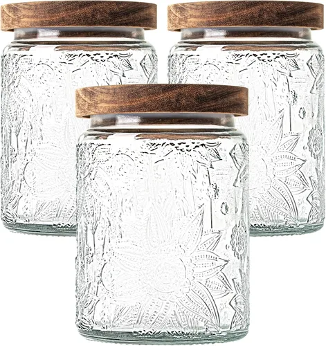 24Oz/3Pcs Tarro de vidrio con tapa, tarro decorativo, tarro lindo, recipiente de vidrio, tarro de almacenamiento de vidrio vintage para azúcar,