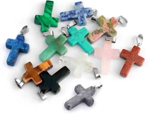 Cadikez 12 piezas colgantes de cruz de piedra natural, cristales curativos de cuarzo chakra reiki colgantes de piedras preciosas dijes a granel para