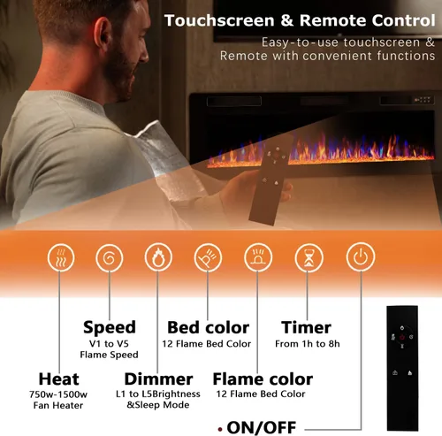 Miniatura 4 de Vitesse Chimenea eléctrica ultrafina de 60 pulgadas, con bisel estrecho, calentador de chimenea lineal empotrado en la pared, control remoto