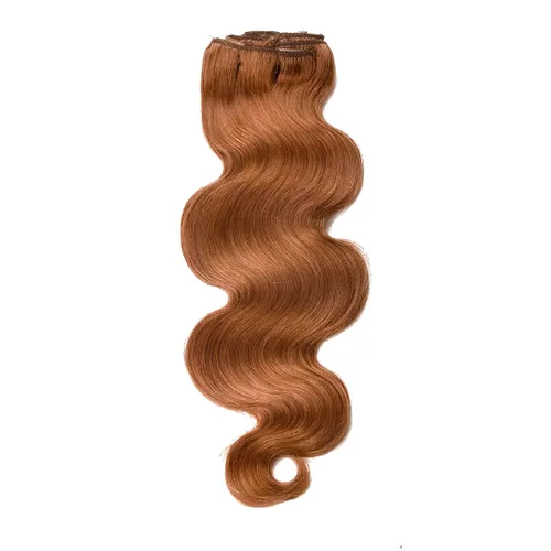 Miniatura 4 de viviaBella Extensiones de cabello humano ondulado con clip, color rojo cobre, 14 pulgadas, cabello virgen brasileño de doble trama, 7 unidades por