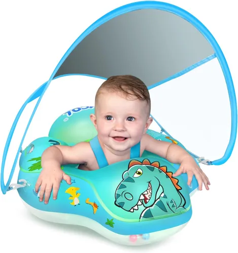 LAYCOL - Flotador inflable de natación para bebé con anillo de flotación para piscina y toldo de protección solar, cola añadida, no se voltea, para