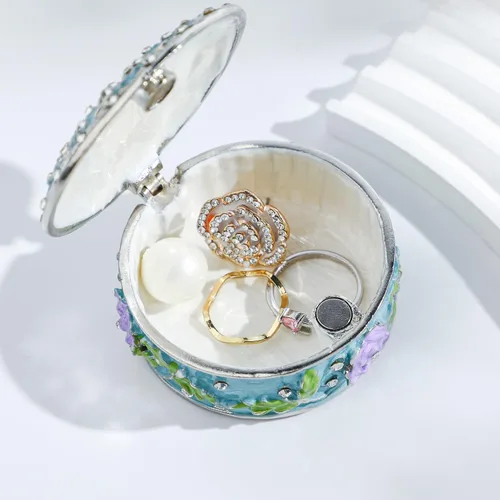 Miniatura 4 de YU FENG Pequeña caja redonda vintage para baratijas, con bisagras, caja de anillo, caja de joyería, caja de regalo para niñas y mujeres