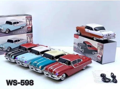 Miniatura 2 de WS-598 Altavoz Bluetooth para automóvil clásico, sistema de sonido inalámbrico portátil estilo vintage de los años 50, diseño de vehículo retro Negro