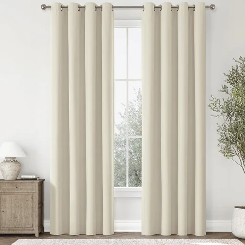 Miniatura 20 de ChrisDowa Cortinas 100% Opacas de Abedul Sólido de 45 Pulgadas de Largo, 2 Paneles para Dormitorio y Sala de Estar, Estilo Granja Oscurecedoras