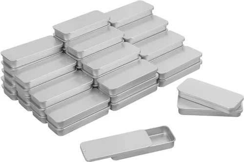 Miniatura 8 de GENHAKON 50 recipientes de lata de 2.36 x 1.3 x 0.43 pulgadas, caja de lata rectangular de metal con tapa deslizante para artículos pequeños, como