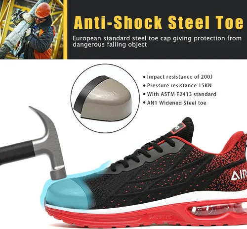 Miniatura 2 de HiHatide - Zapatos con punta de acero para hombre, zapatos de trabajo, zapatos de seguridad, con amortiguación de aire, ligeros, antideslizantes