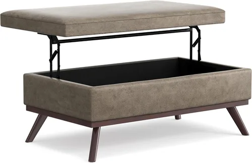 Miniatura 22 de Simpli Home Owen - Mesa auxiliar cuadrada de 91 cm (36 pulgadas) de ancho, otomana de almacenamiento con tapa superior, reposapiés tapizado en cuero