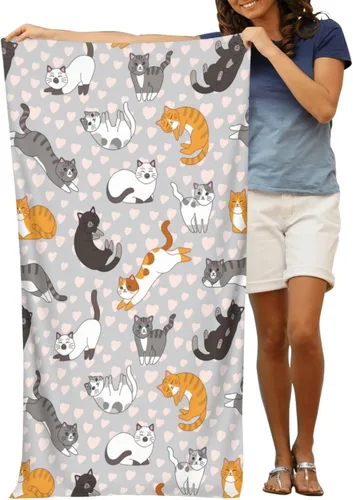 Miniatura 9 de VOOHDDY Toalla de playa con diseño de gato lindo gatito, microfibra suave y absorbente, de secado rápido, toallas de baño de gran tamaño para baño