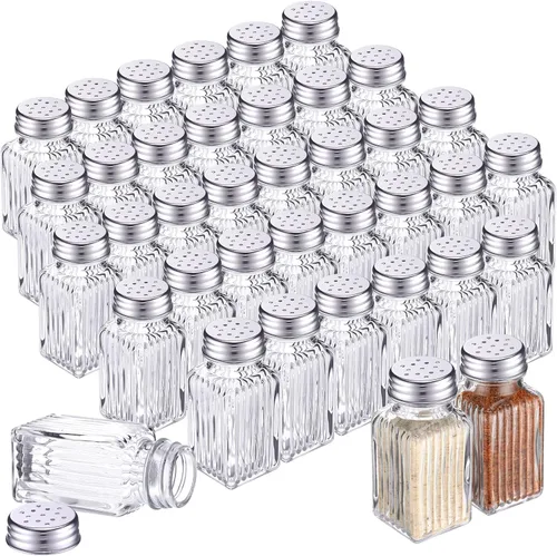 Miniatura 19 de Bokon Juego de 48 cocteleros de vidrio para sal con tapas de acero inoxidable de 2.7 oz, coctelero pequeño para especias para cocina, restaurantes