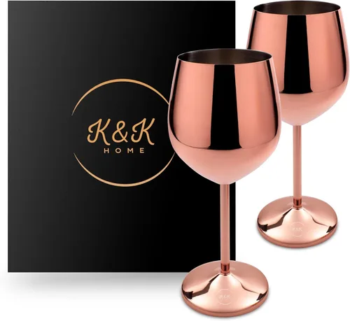 Miniatura 10 de K&K Home Copas de vino irrompibles de acero inoxidable cromado negro, 18 onzas, juego de 2 copas de vino de metal de colores, perfectas
