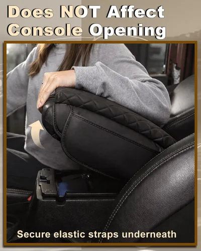 Miniatura 6 de Reposabrazos para consola central de Jeep Wrangler con almohadillas y bolsillos organizadores, protector de reposabrazos de cuero sintético negro