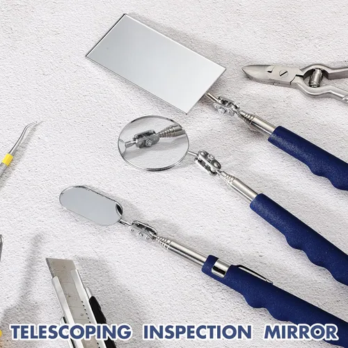 Miniatura 4 de Copkim 3 piezas de espejo de inspección telescópico de acero inoxidable extensible con mango largo para técnicos, mecánicos, contratistas