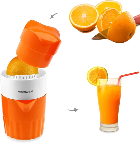 Miniatura 2 de Exprimidor de mano de naranja cítrica, exprimidor manual de prensa de rotación para limón, lima, pomelo con colador y recipiente, 2 tazas
