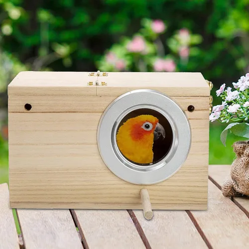 Miniatura 9 de Hiceeden Paquete de 2 cajas nido de periquitos, caja de anidación de pájaros de madera natural, caja de cría de pájaros pequeños para tortolitos