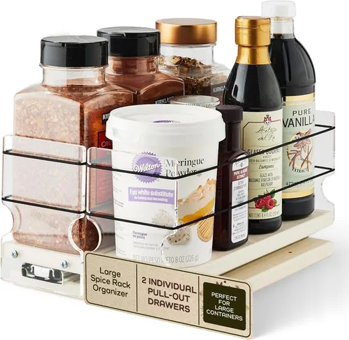 Miniatura 15 de Vertical Spice - Organizador de especias deslizante grande extraíble - 2 cajones individuales de 1 nivel - Soporte de condimentos con ruedas de alta