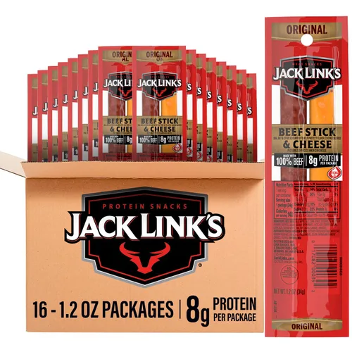 Miniatura 10 de Jack Link's Original de res y queso Combo, Paquete de bocadillos clásico, hecho con 100% de res y auténtico queso de Wisconsin, 8g de proteína