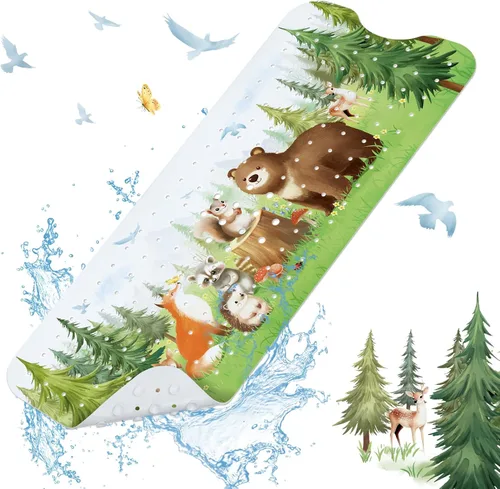 Miniatura 12 de SHUCHING Tapete de baño para bebé antideslizante de 40 x 16 pulgadas, tapete de baño para niños, sin moho, tapete de ducha antideslizante para baño