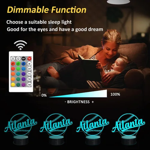 Miniatura 4 de Regalos de béisbol, luz nocturna de béisbol, lámpara de ilusión 3D para regalo de niños con 16 colores cambiantes, control remoto, iluminación