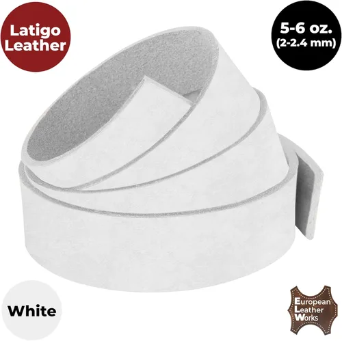 Miniatura 4 de ELW 5-6 oz (0.079-0.094 in) Latigo - Correas de cuero para cinturón, tamaño: 0.5 x 60 pulgadas (0.5 x 59.8 in) Blanco Cuero de vaca de grano