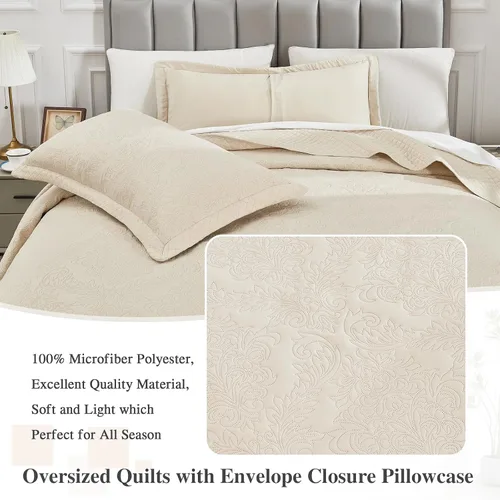 Miniatura 6 de ENJOHOS - Juego de edredón extra grande tamaño King 138x122 color beige, colcha reversible de California, colcha de microfibra suave para verano