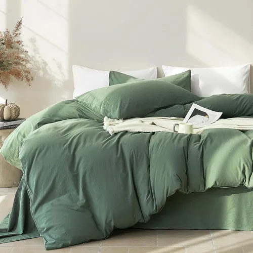 Miniatura 24 de JELLYMONI Funda de edredón tamaño individual, funda de edredón 100% algodón lavado con textura similar al lino, ropa de cama transpirable y suave