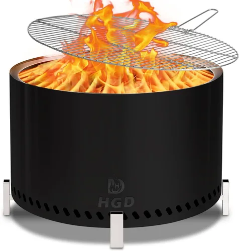 Miniatura 14 de HGD - Hoguera sin humo de 19.5 pulgadas con deflector de calor, fogata de leña de acero inoxidable para reuniones de amigos y familiares, estufa
