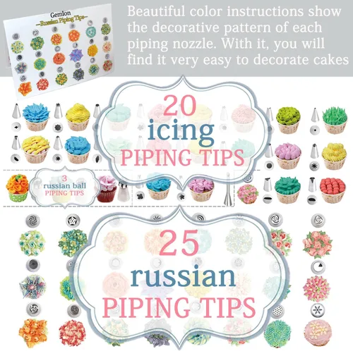 Miniatura 3 de Puntas rusas para decorar pasteles – Juego de 88 boquillas de glaseado y glaseado de flores – Kit completo de herramientas para hornear pastelería