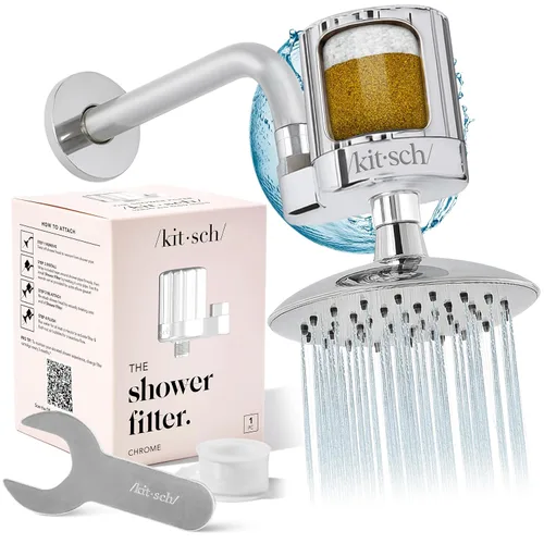 Miniatura 10 de Kitsch Filtro de cabezal de ducha para agua dura, filtro de ducha con KDF-55 y sulfito de calcio, ayuda a reducir el cloro y las impurezas