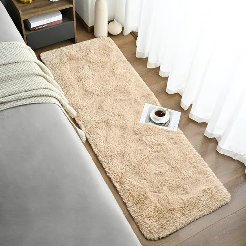 Miniatura 2 de Goideal Alfombra mullida para dormitorio, sala de estar, alfombra de noche beige de 2 x 6 pies, pelo largo de pelo sintético, alfombra moderna