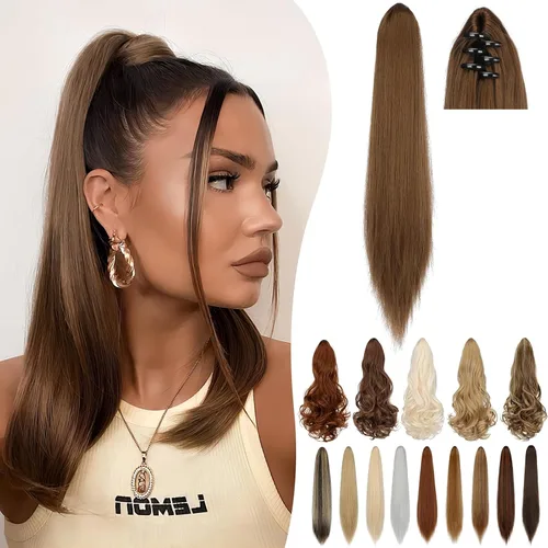 Miniatura 23 de Extensión de cola de caballo de 18 pulgadas, 20 pulgadas, larga, rizada, ondulada, recta, con clip, de aspecto natural, extensión de cabello