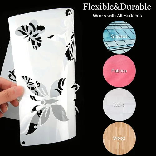 Miniatura 3 de 6 plantillas para pintar sobre madera, plantilla reutilizable para pintar con flores, abeja, mariposa, plantilla para dibujar manualidades