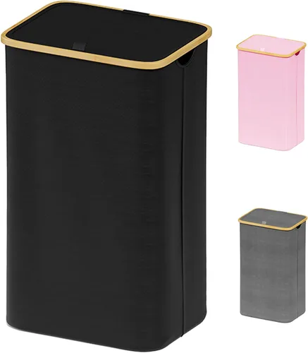 SUOCO Cesta de lavandería con tapa, cesta de ropa de 29 galones (110L) con asas de bambú, cesta grande plegable para la ropa sucia para dormitorio,