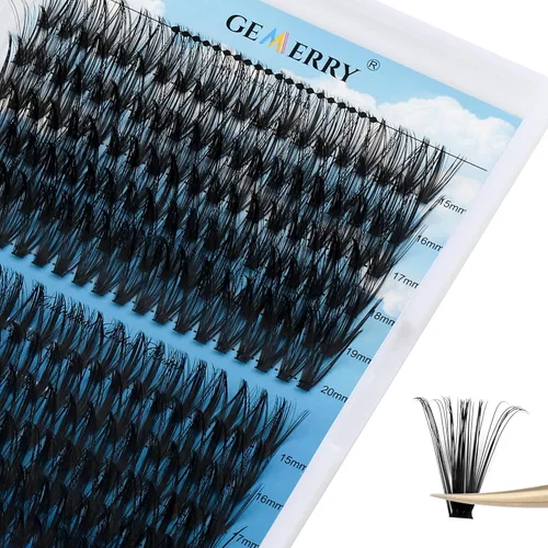 Miniatura 15 de Extensiones de pestañas en racimo GEMERRY, 144 piezas, pestañas individuales, dos estilos, extensiones de pestañas con tallo ancho, suaves
