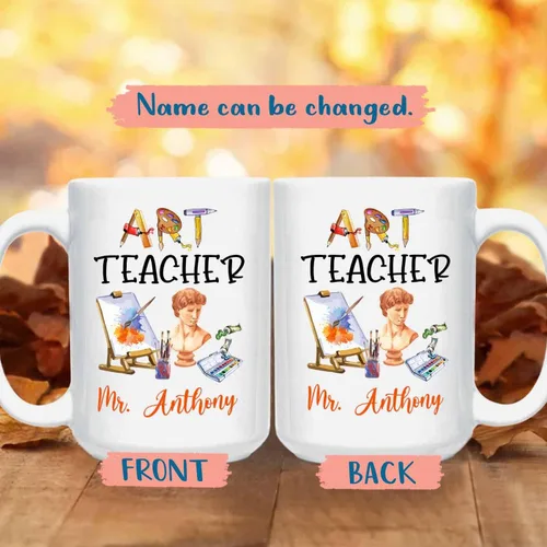 Miniatura 2 de Taza de café personalizada para profesor de arte, taza de café de cerámica para profesores de arte, regalos para graduación, taza de té blanca