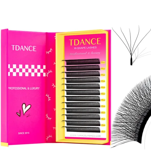 TDANCE YY Extensiones de Pestañas Premade Volume Fans de Pestañas YY Lashes Negro Mate W Extensiones de Pestañas (W-5D-0.07-D, 8-15 mm)