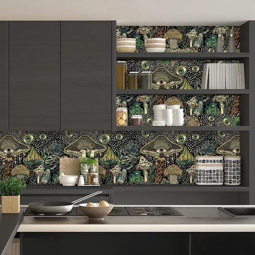 Miniatura 6 de WENMER Papel pintado floral de despegar y pegar estilo bohemio con hongos - 17.7in x 32.8ft Papel adhesivo para dormitorio baño MultiColor1