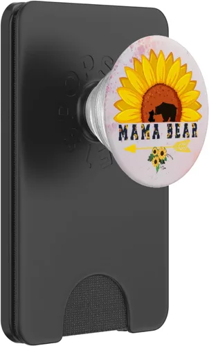 Miniatura 7 de Mamá oso de girasol floral lindo bebé cachorro PopSockets agarre y soporte para teléfonos y tabletas, Negro