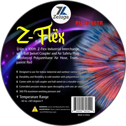 Miniatura 10 de Zeluga Z-Flex - Intercambio industrial con acoplador de bola y enchufe de seguridad de aire, manguera de aire de poliuretano reforzado 300 PSI