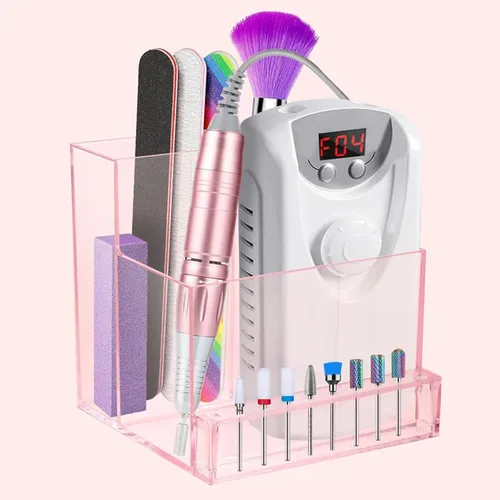 LXIANGN Caja de almacenamiento para máquina de taladro de uñas y soporte de brocas, transparente de 10 agujeros, organizador de brocas de uñas, caja